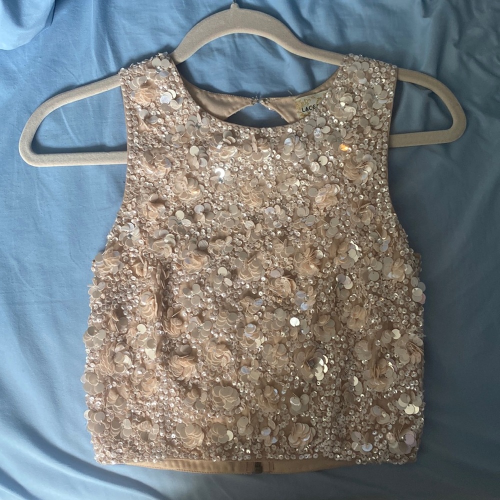 Blush embellished sequin crop top